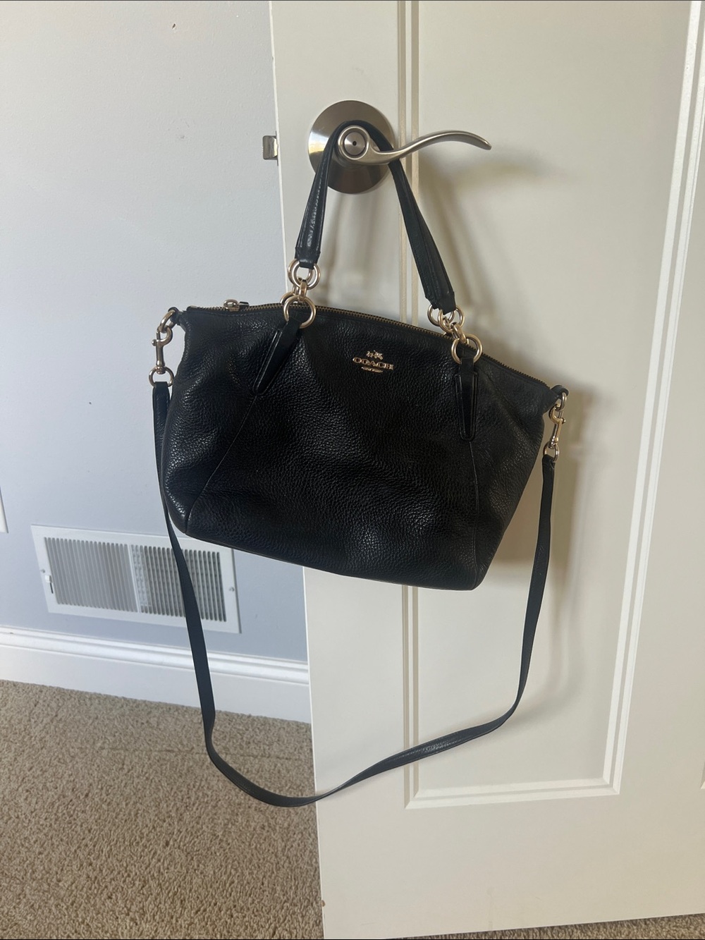 Coach Black Pebbled Leather Shoulder Bag with Gold Hardware